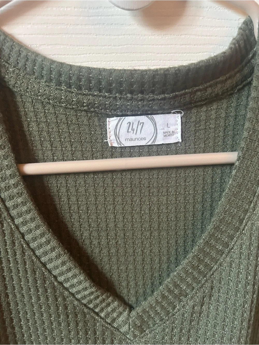 Maurice's Olive Green Waffle Knit V-Neck Top - Picture 2 of 5